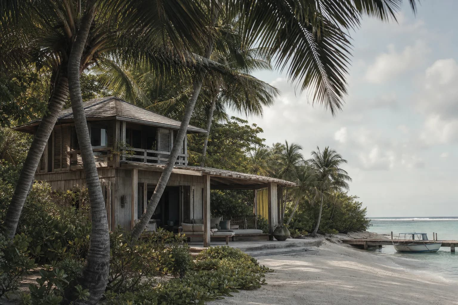 A Reef House at Montreval Tamerin among palms at the northern end of the beach.